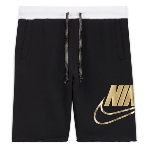 Nike Gold Metallic Swoosh shorts Men’s Size Large Contrast Waistband Drawstring - Picture 1 of 8